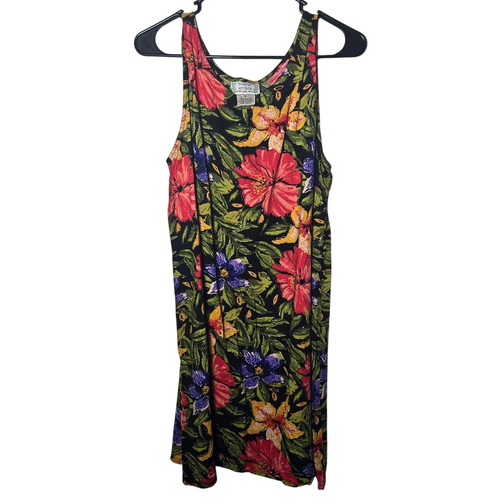 Vintage Desert Shores Hibiscus Floral Mini Dress Large 90s Tropical Hawaiian